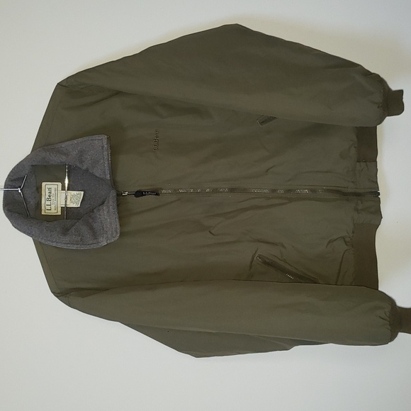 L.L. Bean Other - L.L. Bean Warm-Up Jacket Mens sz Large Olive Shell Gray Fleece Lined Full Zip